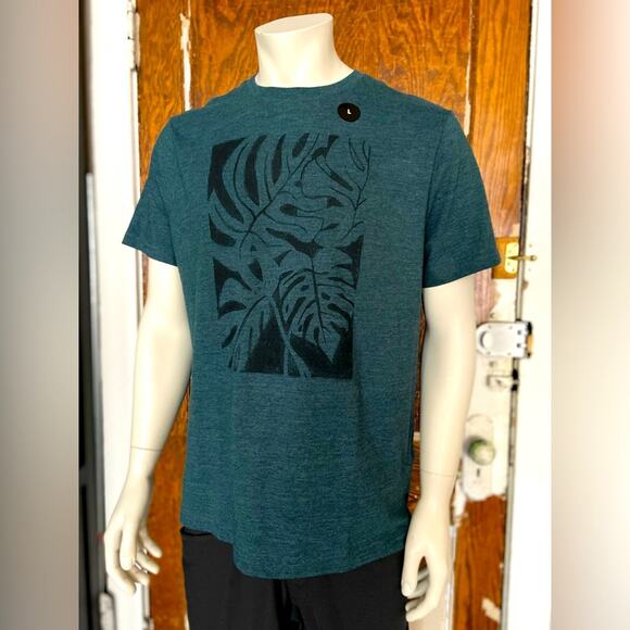 BANANA REPUBLIC Blue Tropical Monstera Graphic T-shirt Mens sz L (NWT) - Picture 1 of 5